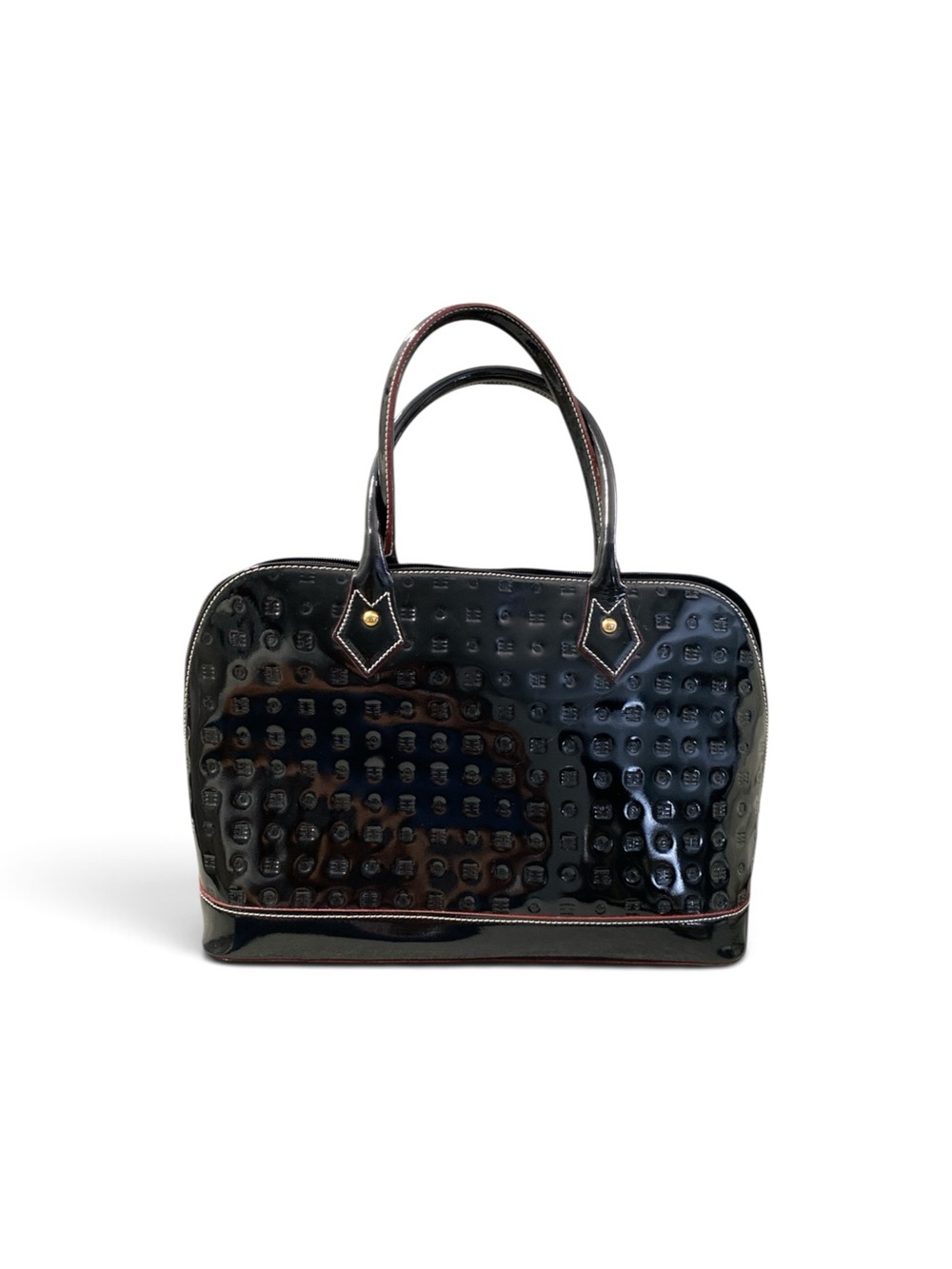 Arcadia Black Patent Embossed Dome Satchel - Made in Italy